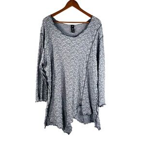 NOBLU Cotton Pucker Fabric, White/black Women's Relaxed Tunic Top Lagenlook XL